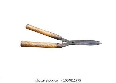 Old Grass Shears With Wooden Handle