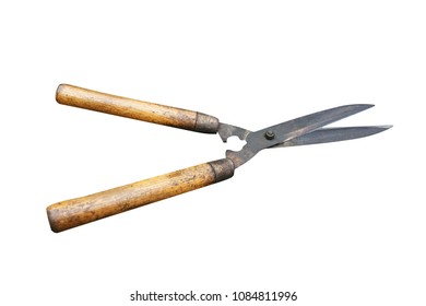 Old Grass Shears With Wooden Handle