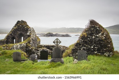 Old Graveyard With Celtic Cross In Ireland