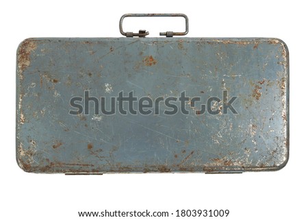 Old gray metal box isolated on white background.