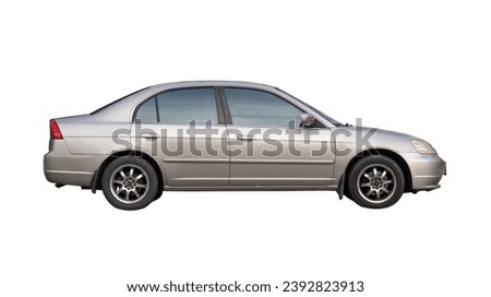Old gray sedan sports car is isolated on white background with clipping path.