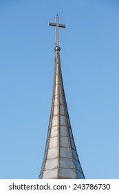 Old Green Church Steeple Just Before Sunset.