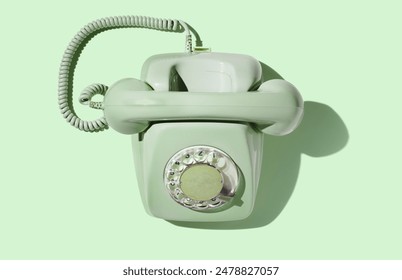 Old green phone with dial plate  on green pastel background - Powered by Shutterstock