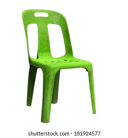 Old Green Plastic Chair Isolated On White Background