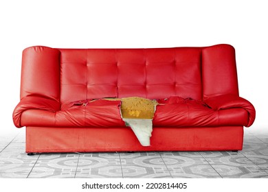 old green sofa is torn. Clipping path - Shutterstock ID 2202814405