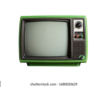 Old Green TV Isolated On White Background. Vintage Retro Television.