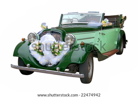 The old green wedding car on a white background Audi, 1934