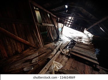 Old Grunge Abandoned Broken Ship Barn Interior Background