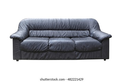 Old Grunge Black Leather Sofa Isolated Included Clipping Path