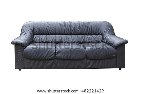 Old Grunge Black Leather Sofa Isolated Included Clipping Path