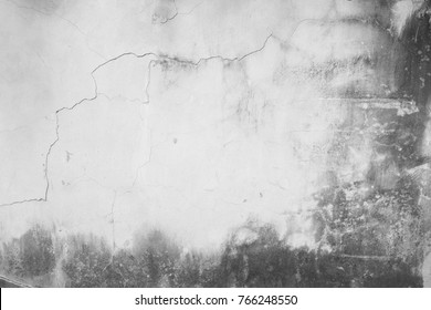 Old Grunge Black And White Texture Concrete Wall Background With Dirt, Stained, Cracked, Mould For Background, Wallpaper And Web Design
