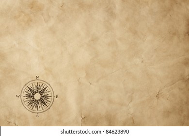Old grunge blank paper sheet with compass rose