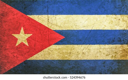 old grunge cuban flag with rift, havana cuba communist dictatorship, pray for president concept