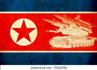 Old grunge flag of North Korea. Armory. War. Danger. Army. missiles. - Powered by Shutterstock