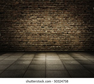 old grunge interior with brick wall
