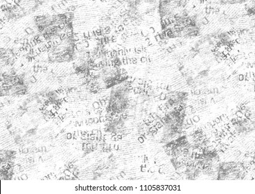 Old grunge newspaper collage horizontal texture. Unreadable vintage news paper pattern. Scratched paper textured page. Gray white newsprint background.