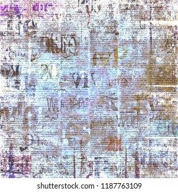 Old Grunge Newspaper Paper Textured Square Background. Vintage Newspaper Pattern. Newsprint Typed Sheet. Unreadable Aged Page. Colorful Collage News Pages Background. Art Rough Urban Style.