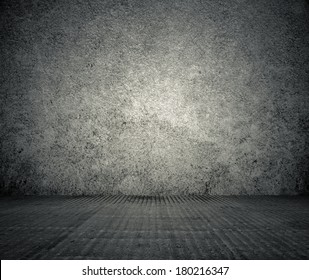 Old Grunge Room With Concrete Wall, Black And White Background