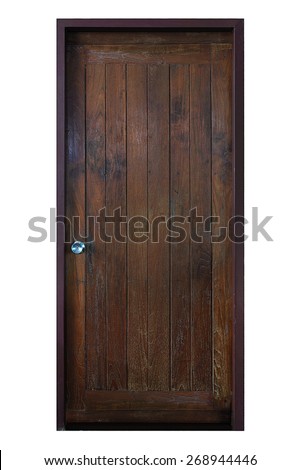 Old grunge wood simple door isolated on white background.