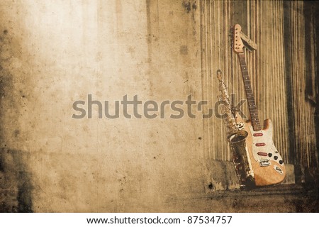 old grungy sax with electric guitar in retro look