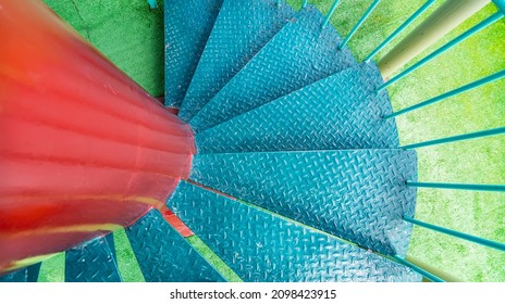 Old Grungy Wooden Colorful Spiral Staircase Exterior