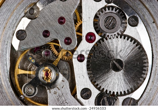 Grungy Wristwatch Clockwork Up Grungy Wristwatch Clockwork Closeup Stock Photo Edit