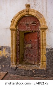 Old Half-opened Door In Casablanca, Morocco.