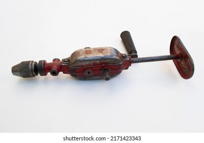 Old Hand Drill Isolated On White Background