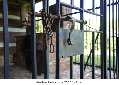 Old hand forged iron unlocked gate lock  - Powered by Shutterstock