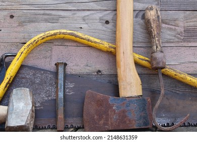 Old Hand Tools On Wood Background