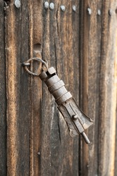 Old Handmade Rusty Metal Padlock Closeup In Zheravna Village, Bulgaria , Europe
