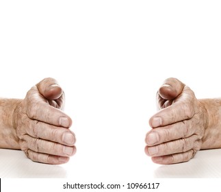 Old Hands With Copy-space Between Them. Isolated On White Background