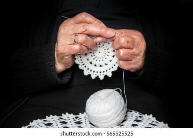 Old Hands Doing Crochet 