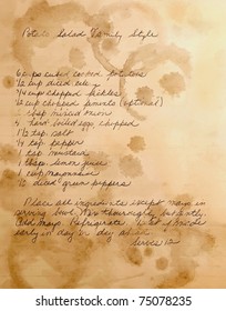 Old Handwritten Potato Salad Recipe, Layered With Textures Of Stained Paper