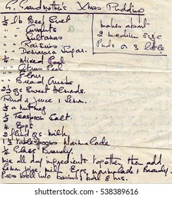 Old Handwritten Recipe - Christmas Pudding