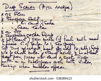 Old handwritten recipe - Drop scones