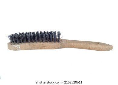 Old Hardware Worker Tools: Used Wire Brush Bristle Isolated On White Background