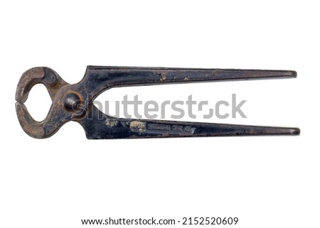 old hardware worker tools: used pliers, pincers, pincer isolated on white background