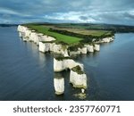 Old Harry Rocks. Dorset, south of England. Drone view. White cliffs