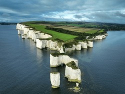 Old Harry Rocks. Dorset, South Of England. Drone View. White Cliffs