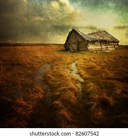 Old Haunted House On The Empty Field