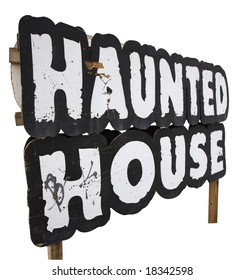 Old Haunted House Sign Isolated With Work Path.