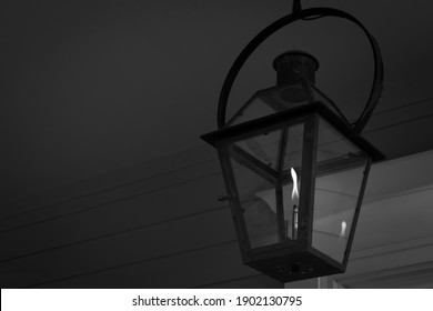 Old Haunted Porch Gaslamp With Flame