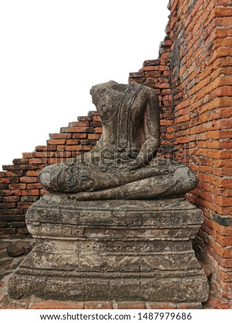 Old headless Buddha statue in the old temple, Phra Nakhon Si Ayutthaya, Thailand