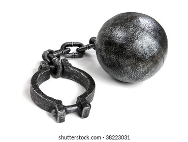 Old, Heavy Prisoner Ball And Chain Over White Background