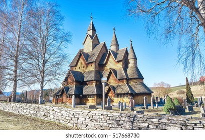 The old Heddal stave church in Telemark, Norway .Stave church is a medieval wooden Christian church building. - Shutterstock ID 517668730