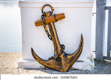 Old Historic Ship Anchor On White  Background