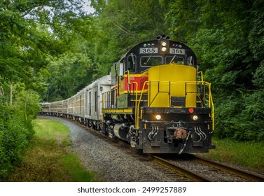 The old historic train at Cuyahoga Valley Scenic Railroad in National park at Ohio, a beautiful landmark in the American Midwest.
					