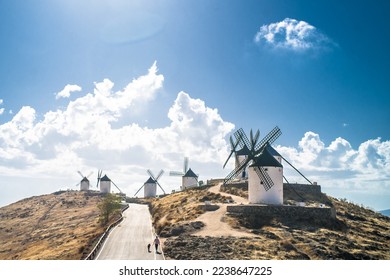 Old historic windmills on the hills of Consuegra. Molinos de Viento de Consuegra - Shutterstock ID 2238647225