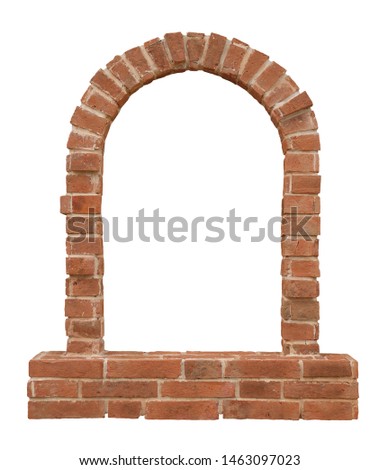 Old historical European medieval arch brick window isolated on white background for architectural design purpose